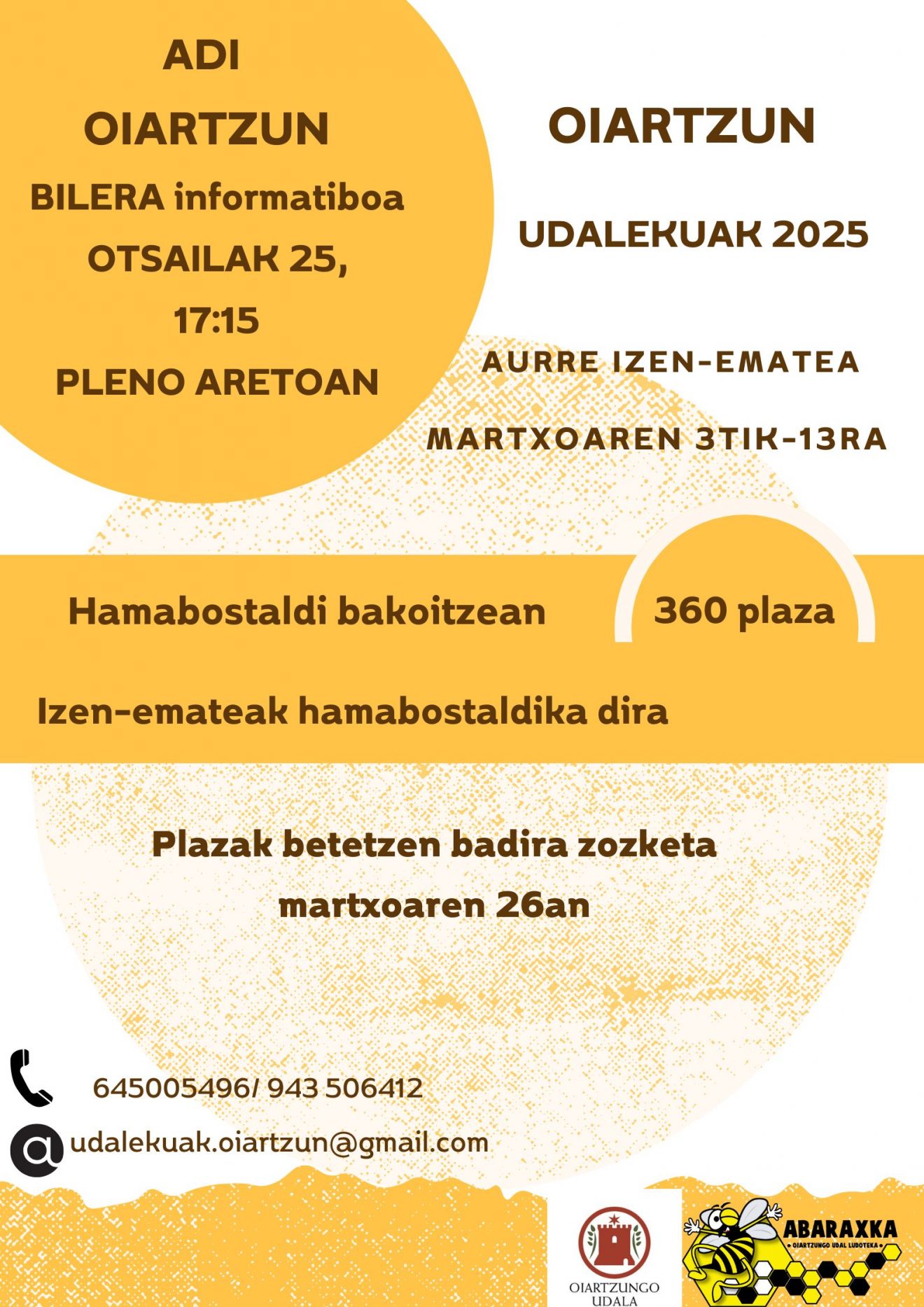 UDALEKUAK 2025 AURRE IZEN-EMATEA kartela euskaraz