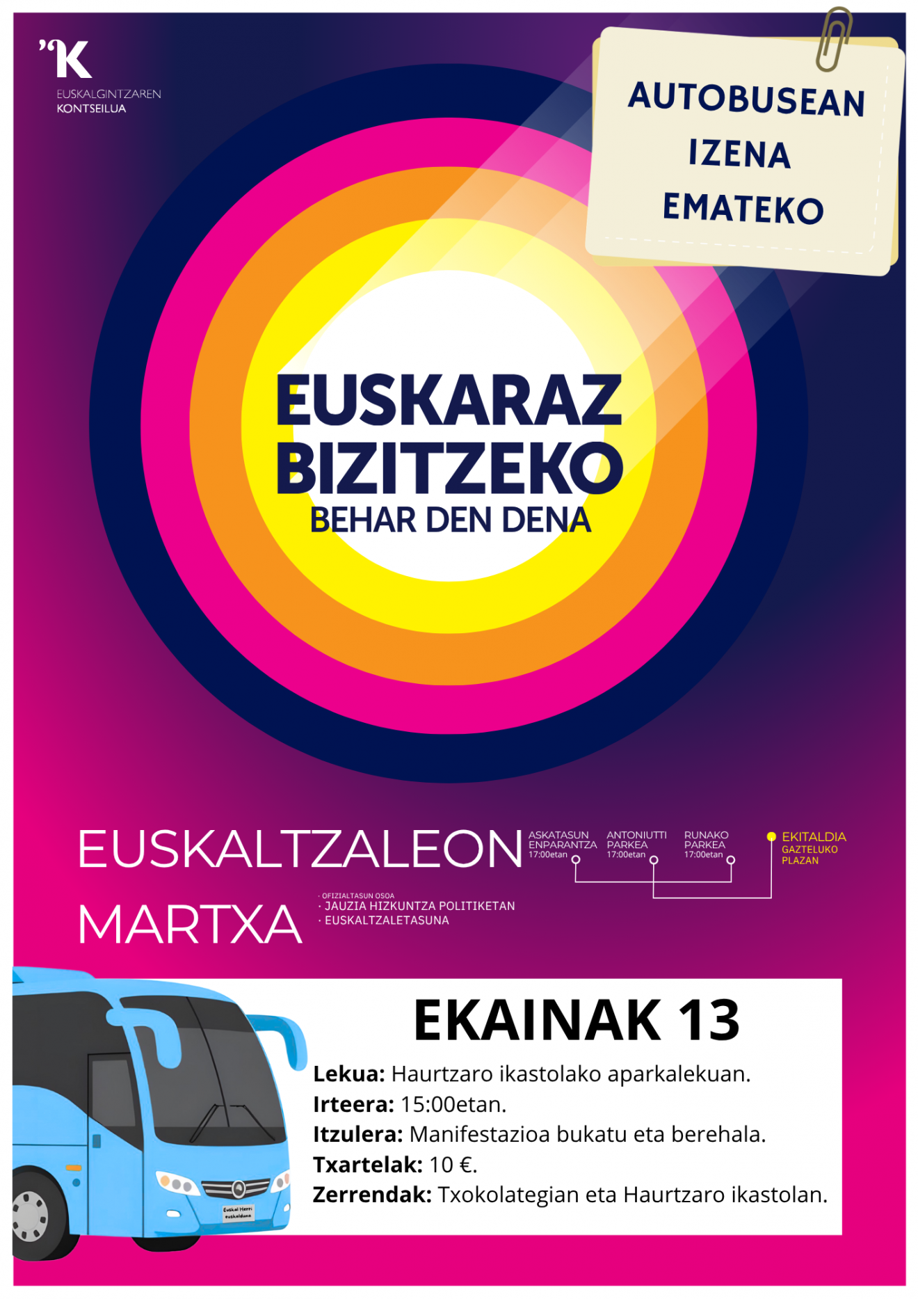 EKAINAK 13 Autobuseko kartela